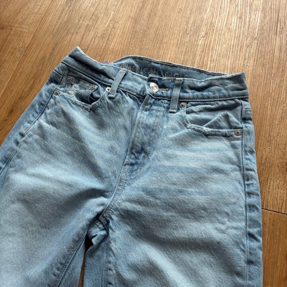 American Eagle Super High Rise Straight Leg Denim Jeans Blue Women’s Size 000 - Picture 4 of 11
